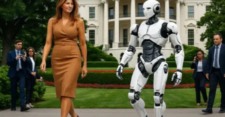 Melania Trump apresenta robô humanoide na Casa Branca